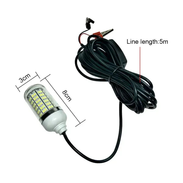 12V LED Underwater Fishing Light with 108 Beads, 5m Line, Heavy-Duty ABS Construction, Ideal for Night Fishing and Attracting Fish.