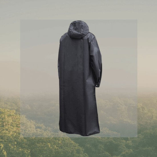 Black long waterproof raincoat with hood, men&