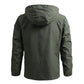 Men Military Jacket in green, back view, windproof and waterproof, made of polyester, hooded design, fits ages 18-65+, measurements in inch, libra, Fahrenheit°