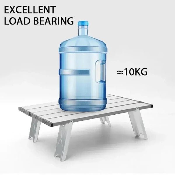 Mini Ultralight Aluminum Foldable Camping Table with 10KG Water Jug Displaying Excellent Load Bearing Capacity