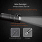 Mini flashlight with three light modes for emergency lighting, featuring adjustable head, control switch, rod thread linkage, and tail magnet.