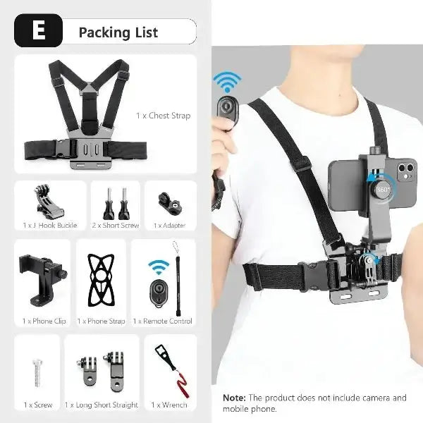 Vamson chest strap mount for phones with accessories, perfect for capturing first-person POV videos and vlogs.