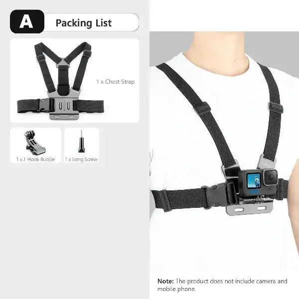 Vamson phone chest strap mount for capturing immersive POV footage with hook buckle and long screw included