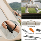 Pop-up screen tent for camping setup details, including storage bag, support rods, and assembly components.