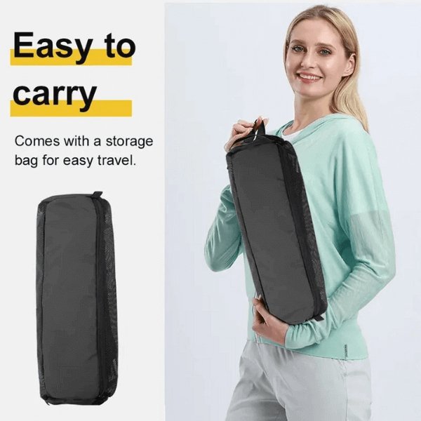 Woman carrying the portable folding camping chair bag, showing its lightweight and easy-to-carry design.