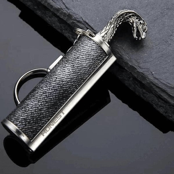 Portable Immortal Lighter with snake design, waterproof metal stick lighter for camping, flint lighter keychain for hiking and survival.