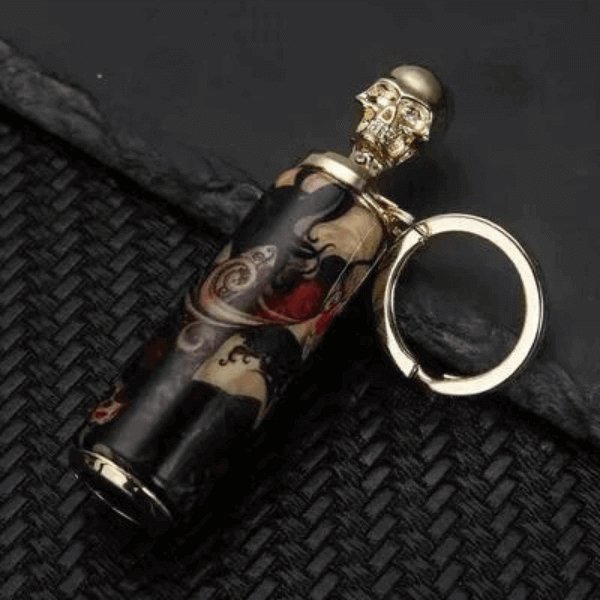 Portable Immortal Stick Match Lighter with Skull Design Keychain - Waterproof Metal Flint Lighter for Camping and Outdoor Activities