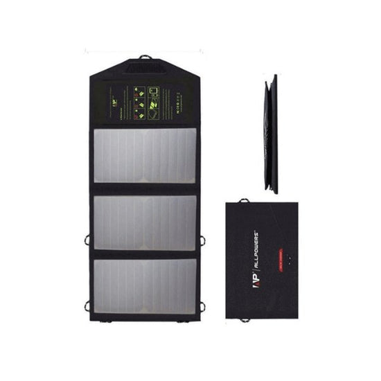 Portable Sunpower solar panel battery charger with plug socket, ideal for phone charging and survival, high-efficiency solar power bank.