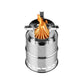 Portable stainless steel camping wood burning stove with a smart gasification design for tents and backpacking, featuring a robust flame.