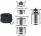 Portable stainless steel camping wood burning stove with triangular pot rack, carbon trough, double layer furnace, and inlet air base