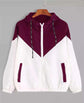 Quick Dry Women Hooded Jacket Windbreaker in maroon and white with drawstring hood and zipper front, perfect for juniors and teen girls