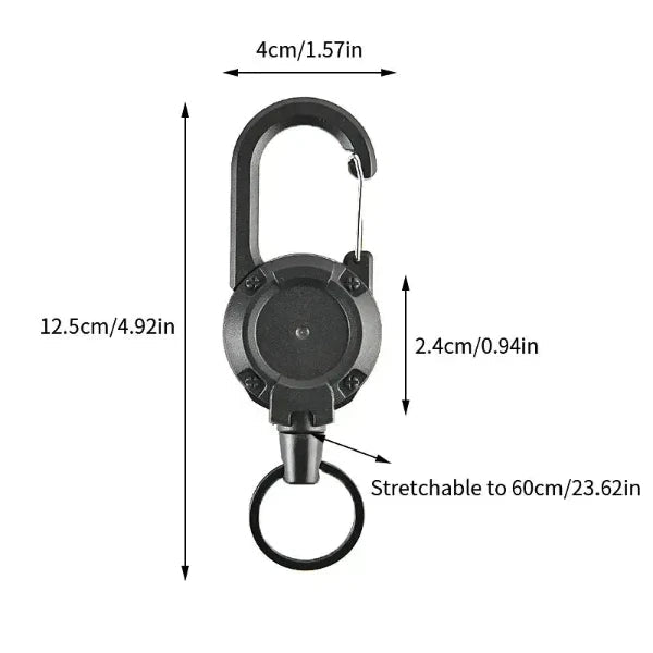 Anti-theft metal yoyo retractable keychain with dimensions and specifications.