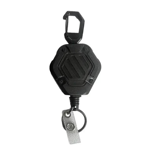 unique black Anti-theft metal yoyo retractable keychain white background 