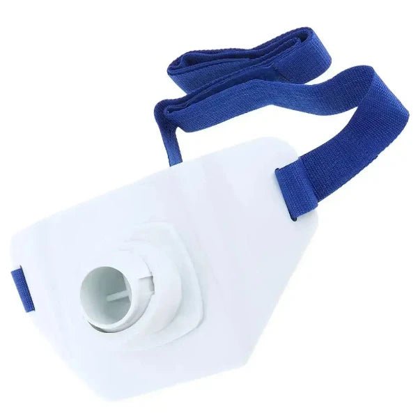 Adjustable fishing fighting belt with blue strap, padded white ABS plastic, durable and impact-resistant for angler support and comfort