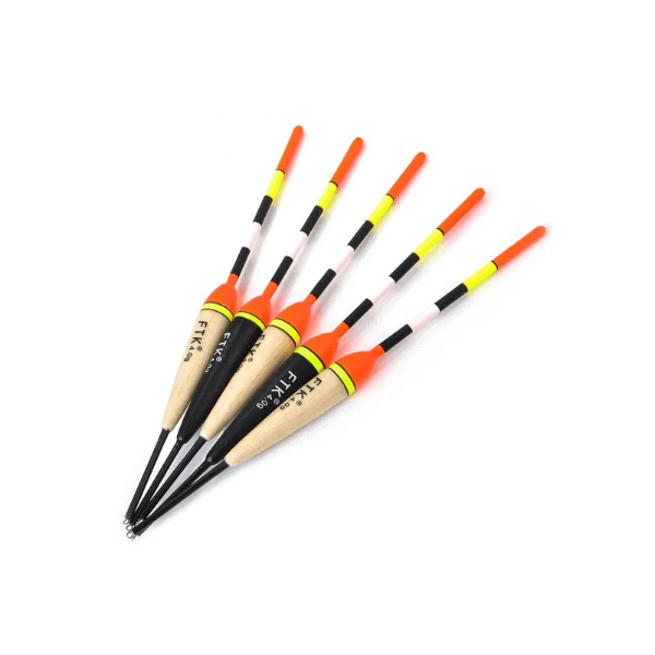 High-visibility FTK night fishing floats with fluorescent coating for easy tracking and built-in glow stick tubes in vibrant colors.