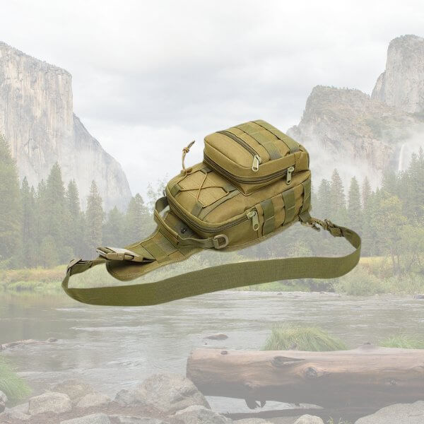 Outdoor Military Tactical Sling Shoulder Bag in olive green, rugged 600D Oxford Fabric, ideal for hiking and camping, small designer bag for men.