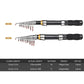 Telescopic carbon fiber fishing rod combo, closed length 37cm, actual lengths 210cm and 225cm, weights 190g and 229g.