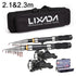 Telescopic carbon fiber rod and spinning reel set with carrying case and tackle box for fishing enthusiasts.