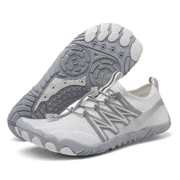 Lightweight unisex barefoot water shoes with an elastic quick-dry upper and wear-resistant sole, perfect for trail running, gym, and water activities.