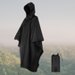 Waterproof Rain Poncho With Hood, black 3-IN-1 rain poncho, unisex rain jacket shown with storage bag, outdoor use, 210T polyester, PU3000 coat
