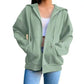 Women Sweatshirt Jacket with Hoodie - Adjustable Collar Hoodie, lightweight and long-sleeved casual green zipper jacket with oversized hood