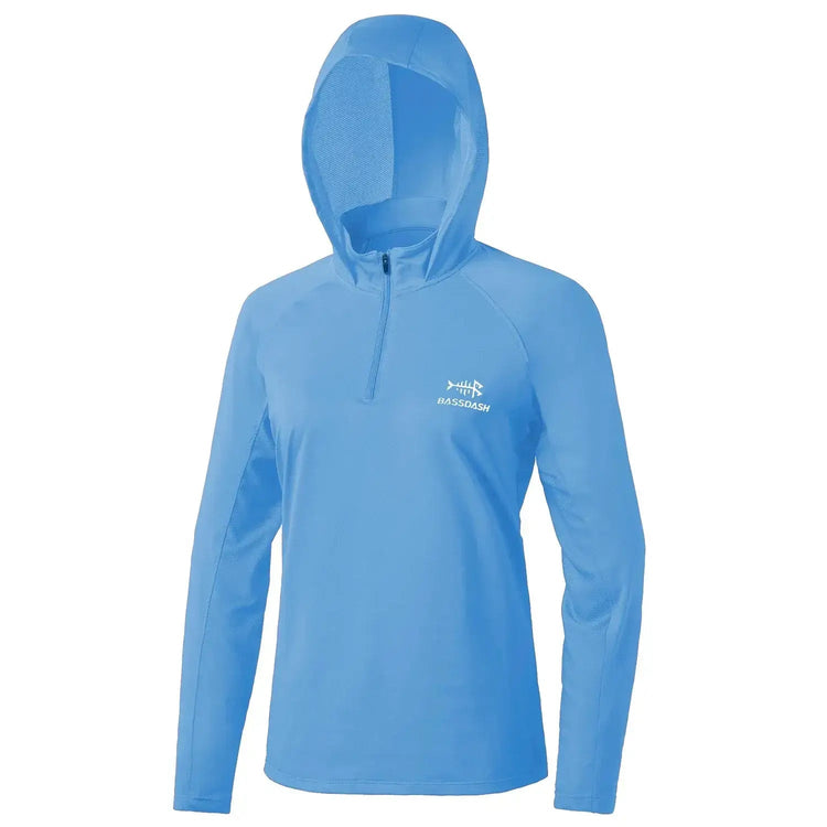 Women’s UPF 50+ Performance Hoodie with Adjustable Collar, Long Sleeve Lightweight Pullover, Blue Casual Hoodie by Bassdash