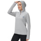 Woman wearing Women’s UPF 50+ Performance Hoodie with adjustable collar, perfect lightweight pullover for casual wardrobe and outdoor activities.